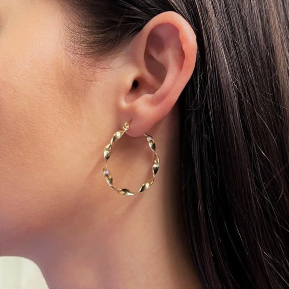 Rachel Kone Twisted Hoop Hollow Earrings 14K Yellow Gold - Picture 1 of 4